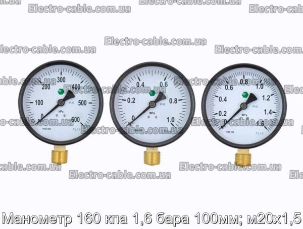 Манометр 160 кпа 1,6 бара 100мм; м20х1,5 - фотография № 1.
