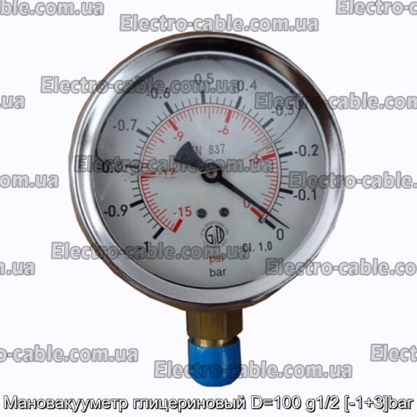 Мановакууметр глицериновый D=100 g1/2 [-1+3]bar - фотография № 1.