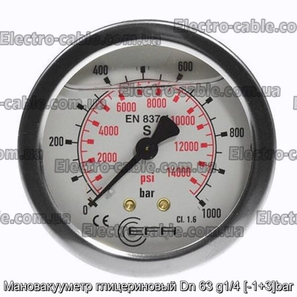 Мановакууметр глицериновый Dn 63 g1/4 [-1+3]bar - фотография № 1.