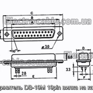 Соединитель DB-19M 19pin вилка на кабель - фотография № 1.