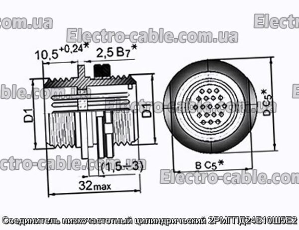 Соединитель низкочастотный цилиндрический 2РМГПД24Б10Ш5Е2 - фотография № 1.