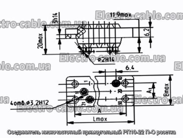 З&#39;єднувач низькочастотний прямокутний РП10-22 П-О розетка - фотографія №1.