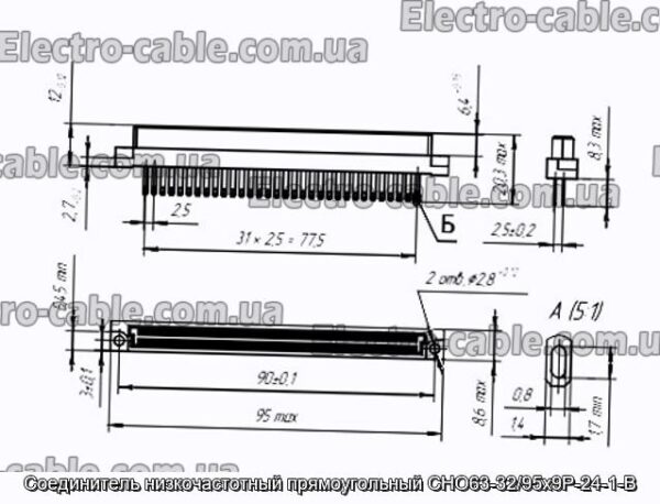 З&#39;єднувач низькочастотний прямокутний СНО63-32/95х9Р-24-1-В - фотографія №1.