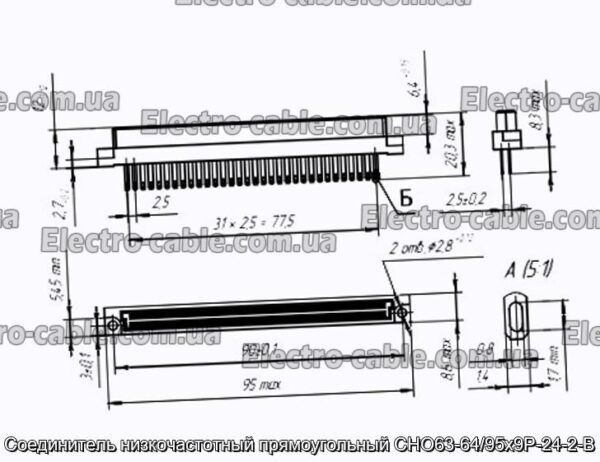 З&#39;єднувач низькочастотний прямокутний СНО63-64/95х9Р-24-2-В - фотографія №1.